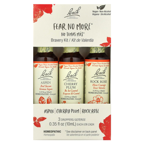Bach, Original Flower Remedies, набор для храбрости, Fear No More, 3 пипетки, 10 мл (0,35 жидк. унц.)