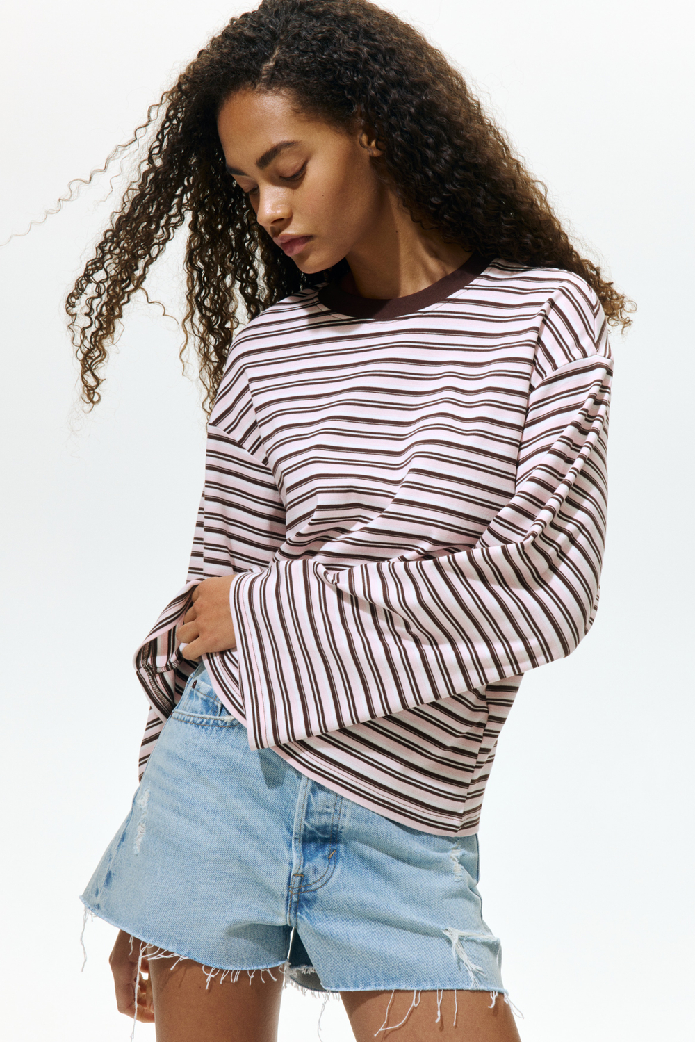 Хлопковый топ с длинными рукавами — свободный крой - H&M