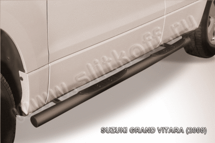 Пороги стальные Suzuki Grand Vitara (2008-2012) d76 с проступями (серебристые)