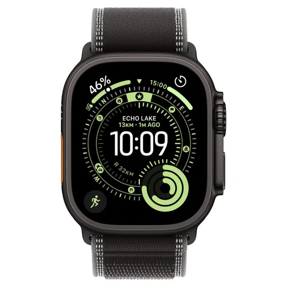 Часы Apple Watch Ultra 3, 2025, 49 мм, титан чёрного цвета, ремешок Trail цвета «чёрный/угольно-чёрный»