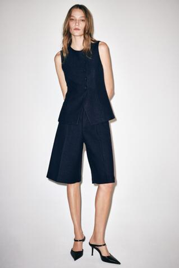 ZARA ШОРТЫ ИЗ СУКНА, МОРСКОЙ СИНИЙ