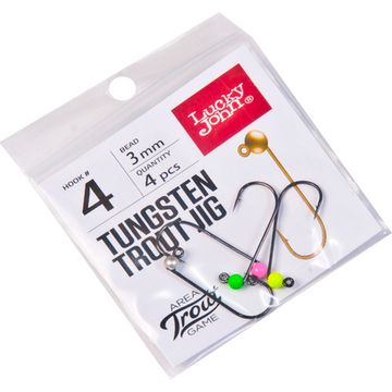 Джиг-головки Lucky John Area Trout Game вольфрамовые 03.0мм крючок 004 4шт. (цвет: Silver, Pink, Green, Yellow)