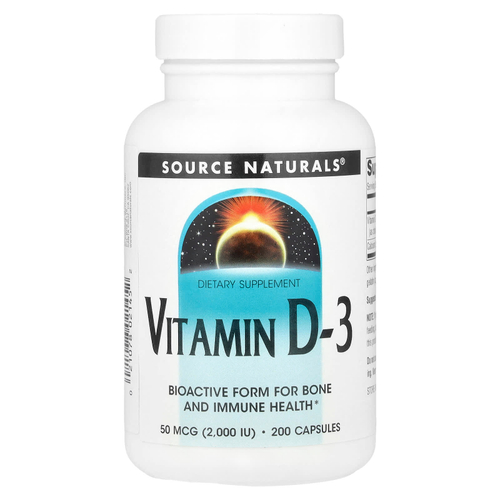 Source Naturals, Витамин D-3, 50 мкг (2000 МЕ), 200 капсул