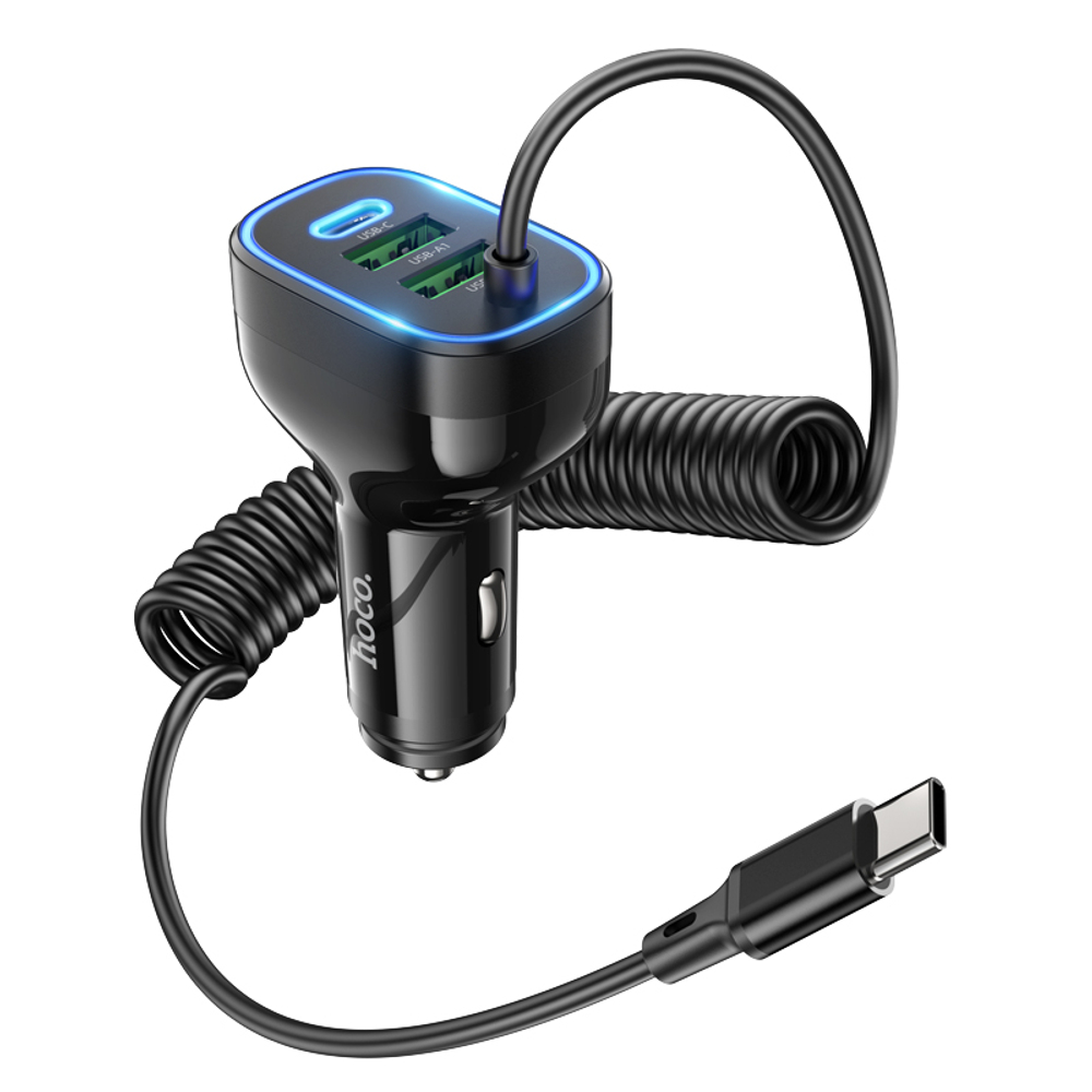 Автомобильное зарядное устройство Hoco NZ11A IOS, 2 USB + Type-C + кабель Lightning, черное