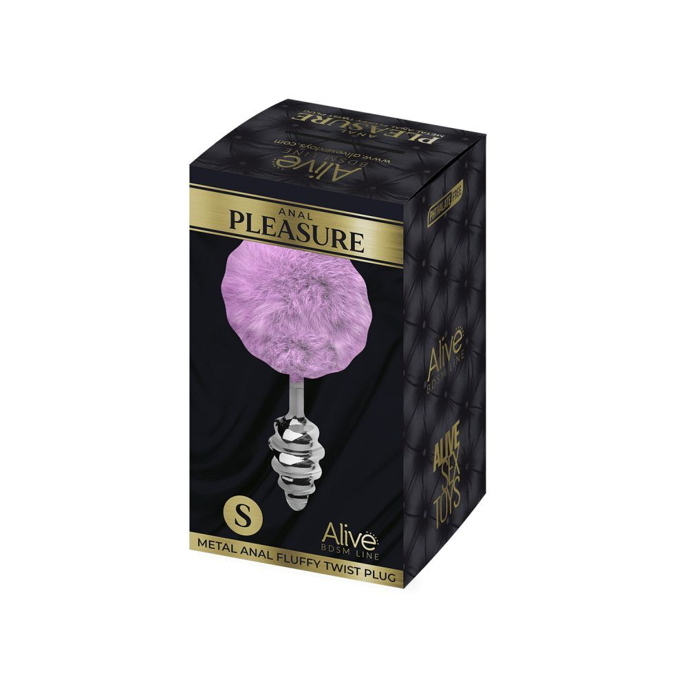Серебристая анальная пробка с сиреневым помпоном Metal Anal Fluffly Twist Plug S (Цвет: сиреневый)