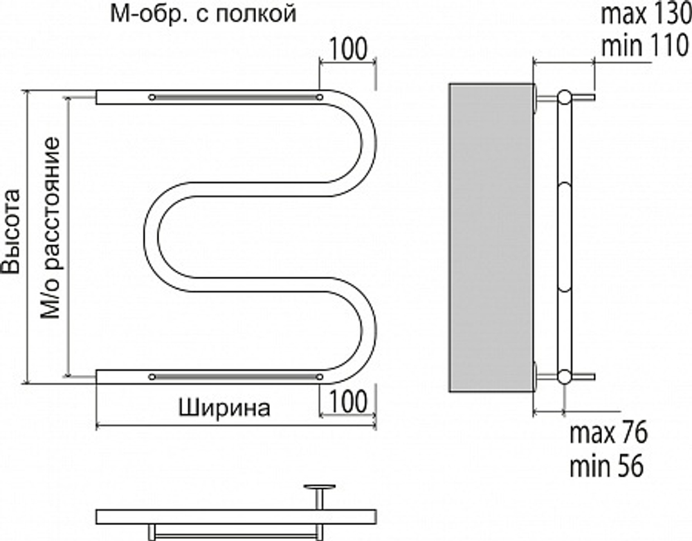 Полотенцесушитель водяной Terminus М-обр с/п AISI 32х2 500х600