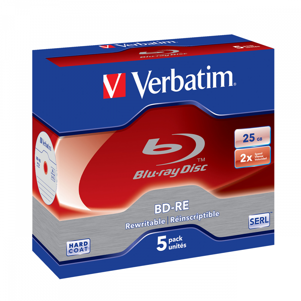 Оптический диск Verbatim BD-RE 25GB 2X HardCoat SERL, Jewel Case, 5 шт