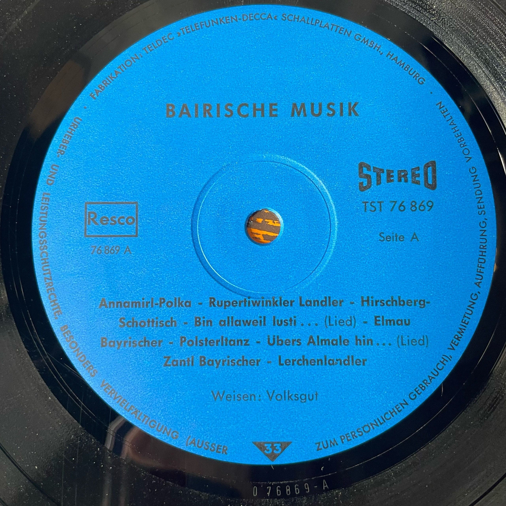 Винтажная виниловая пластинка LP Toni Goth Sextett, Giesinger Viergesang, Die Munchner Solisten, Bairische Musik (Folge II) (Германия 1966)
