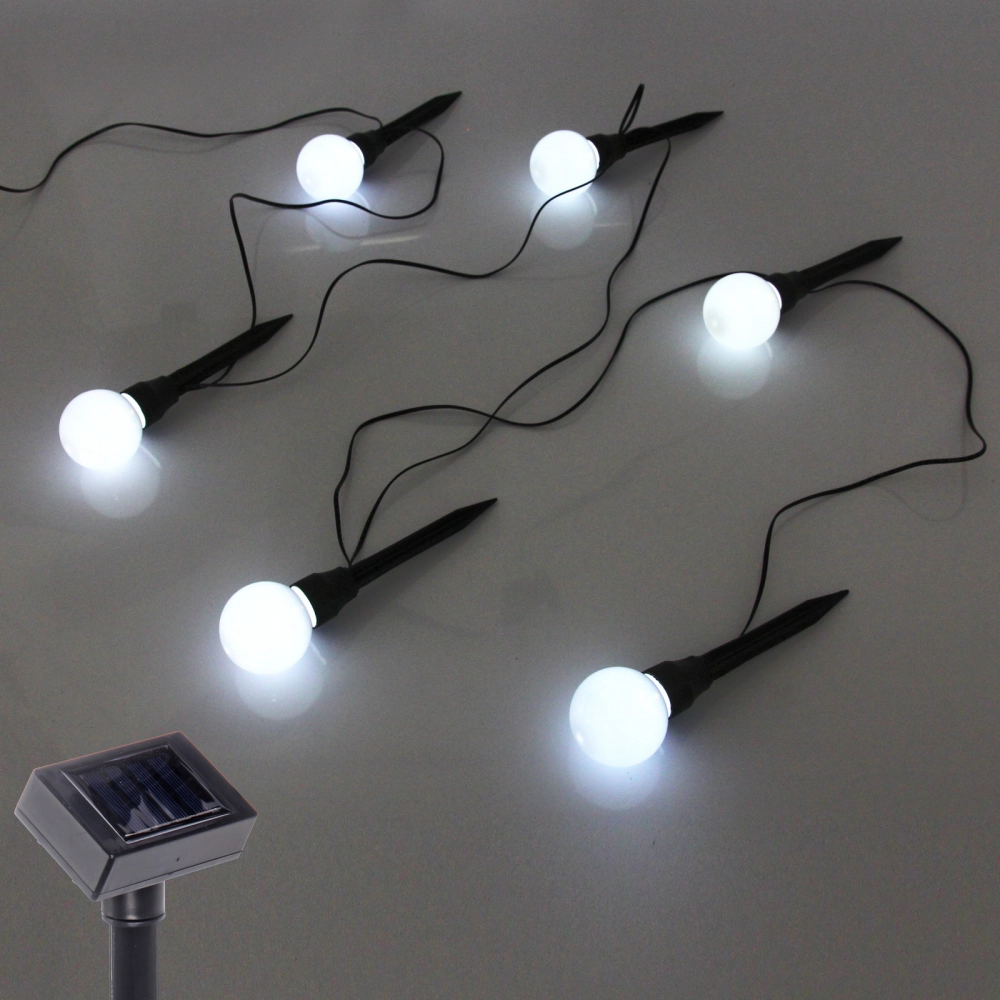 Гирлянда для улицы «Светящийся шар» 3.5 м 6 ламп LED (d=5 см) чёрн.пров, 1 реж.,IP-54, Белый (солнечная батарея)
