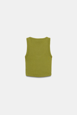 ZARA УКОРОЧЕННЫЙ ТОП В РУБЧИК, ОЛИВКОВЫЙ