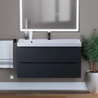 Тумба с раковиной Uperwood Tanos 100 см, подвесная, матовая, черная