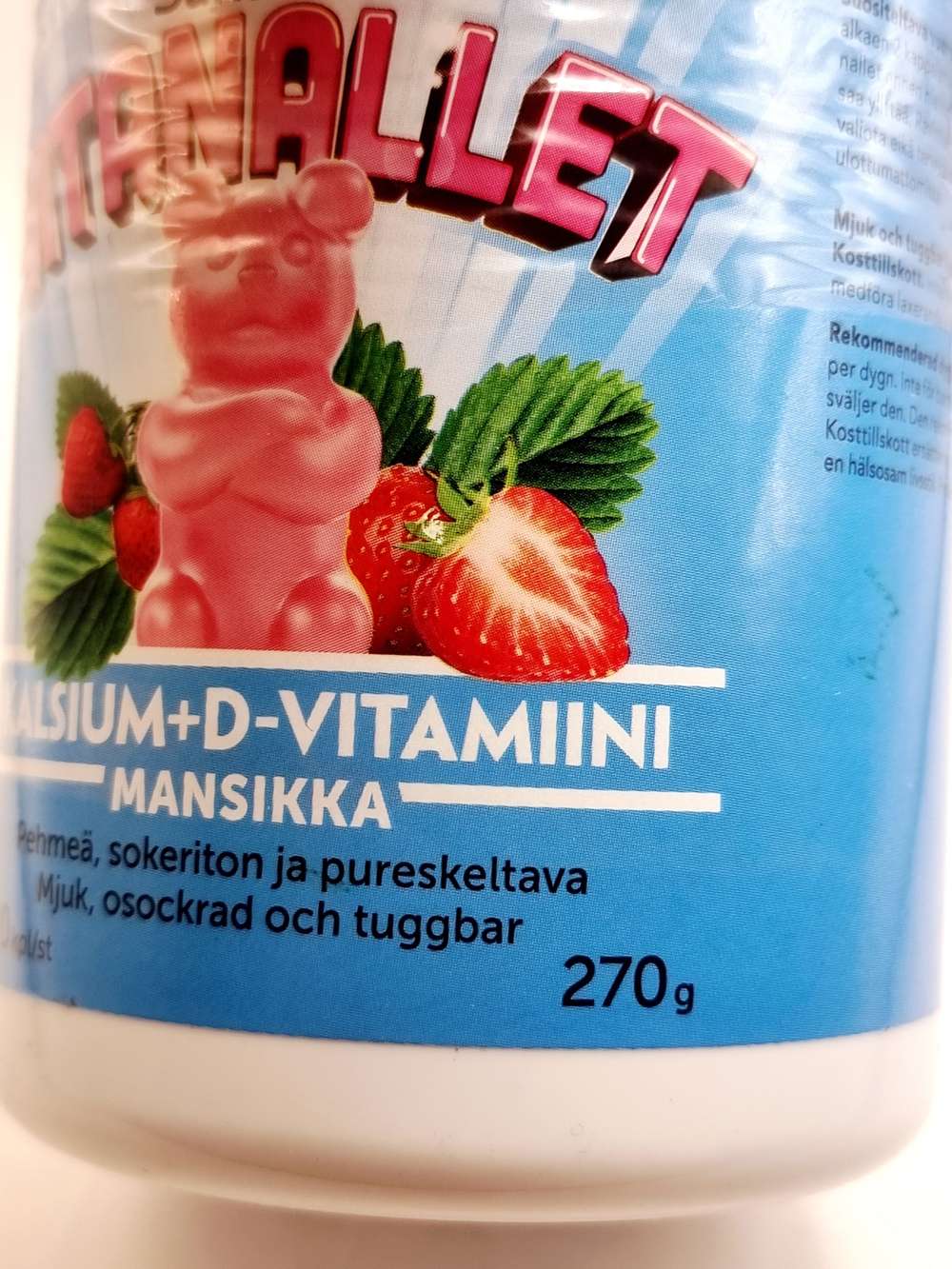 Sana-Sol Vitanallet детский Кальций + Д с клубничным вкусом 90 шт., 270 г (из Финляндии)