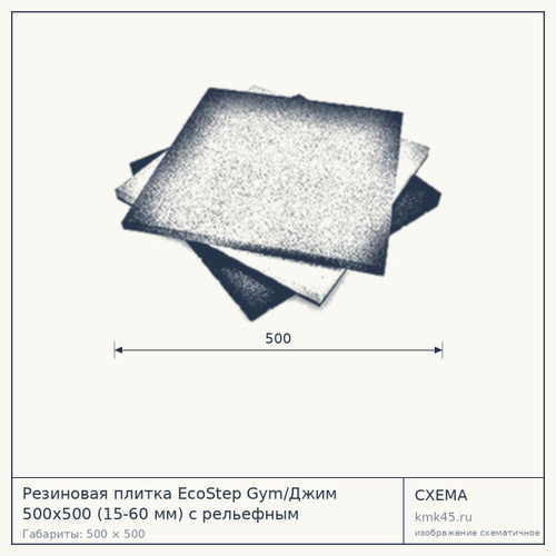 Резиновая плитка EcoStep Gym/Джим 500х500 (15-60 мм) с рельефным основанием