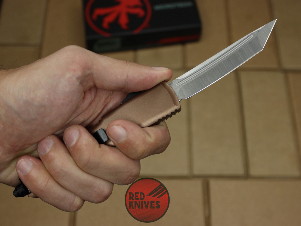 Нож Microtech Ultratech T/E - коричневая рукоять, танто клинок сатин RK-374