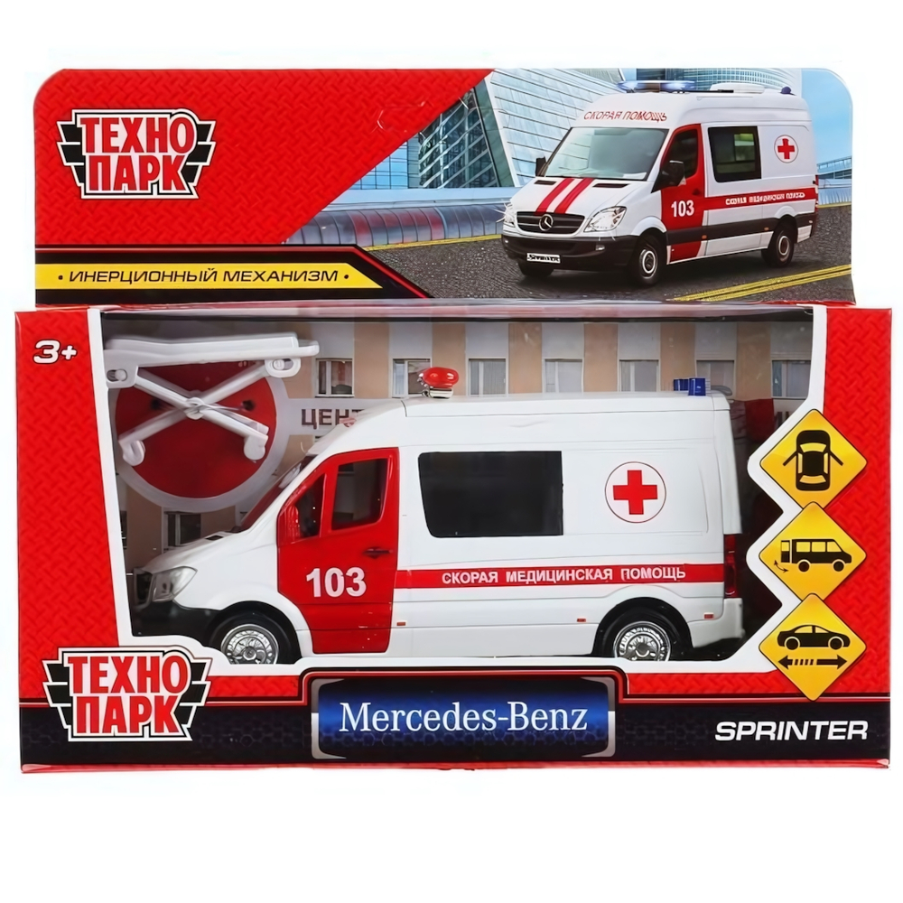 Модель ин. мет. "Mercedes-Benz Sprinter. Скорая помощь" 14см, открыв. двери, в кор (Технопарк)