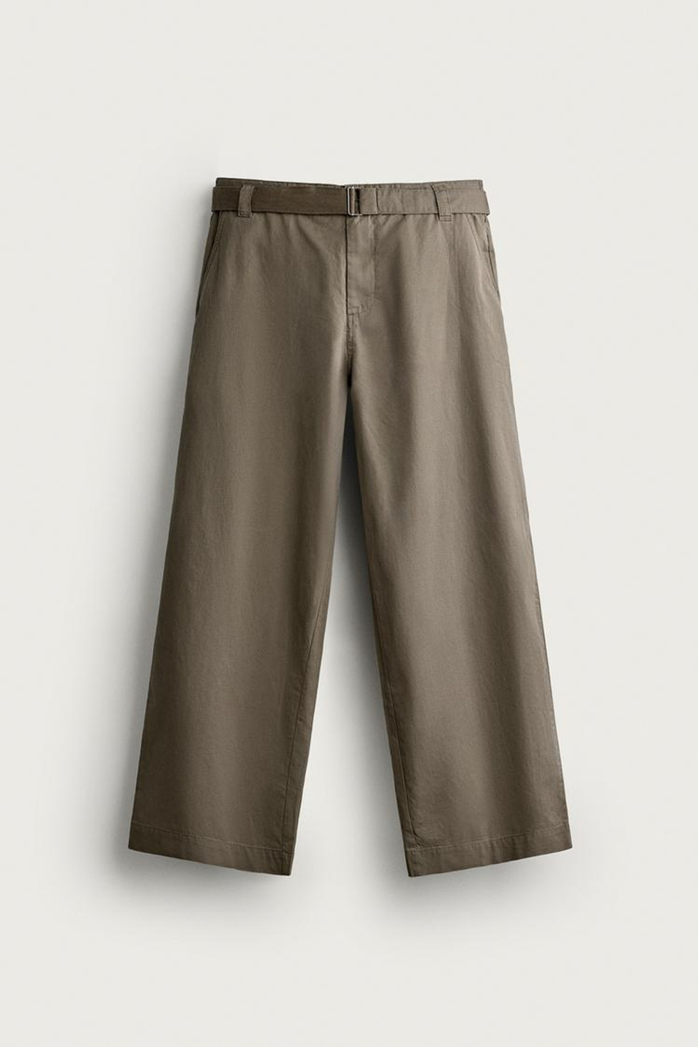 ZARA БРЮКИ RELAXED FIT С ПОЯСОМ, СЕРО-КОРИЧНЕВЫЙ