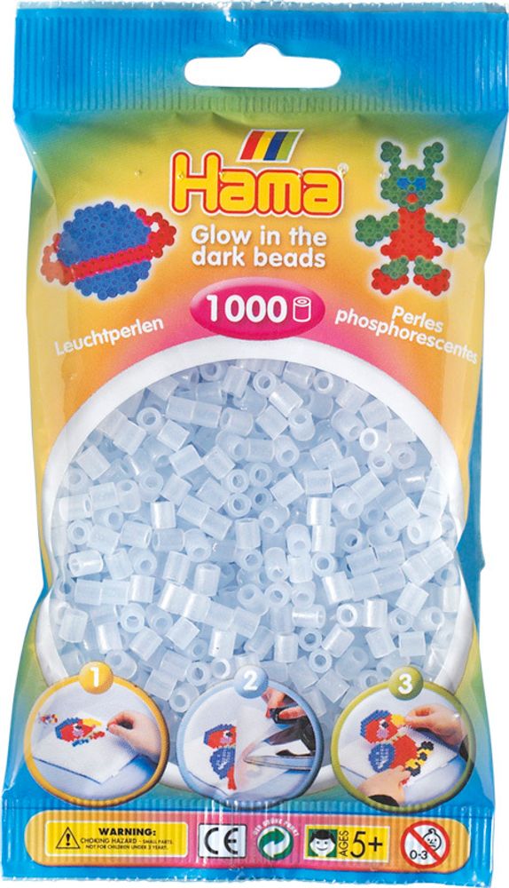 Hama Бусинки для термомозаики MIDI светящиеся в темноте голубые, 1000 шт. (207-57)