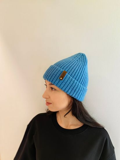 Шапка LuNa Fire Ярко голубой hand made 100% меринос