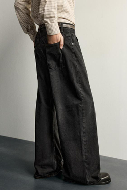 ZARA ДЖИНСЫ BARREL FLARE FIT, ЧЕРНЫЙ