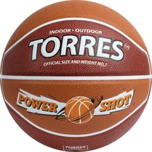 Мяч баск. TORRES Power Shot, B323187, р.7, 8 пан., ПУ, нейлон.корд,бут.кам, коричнево-оранжевый
