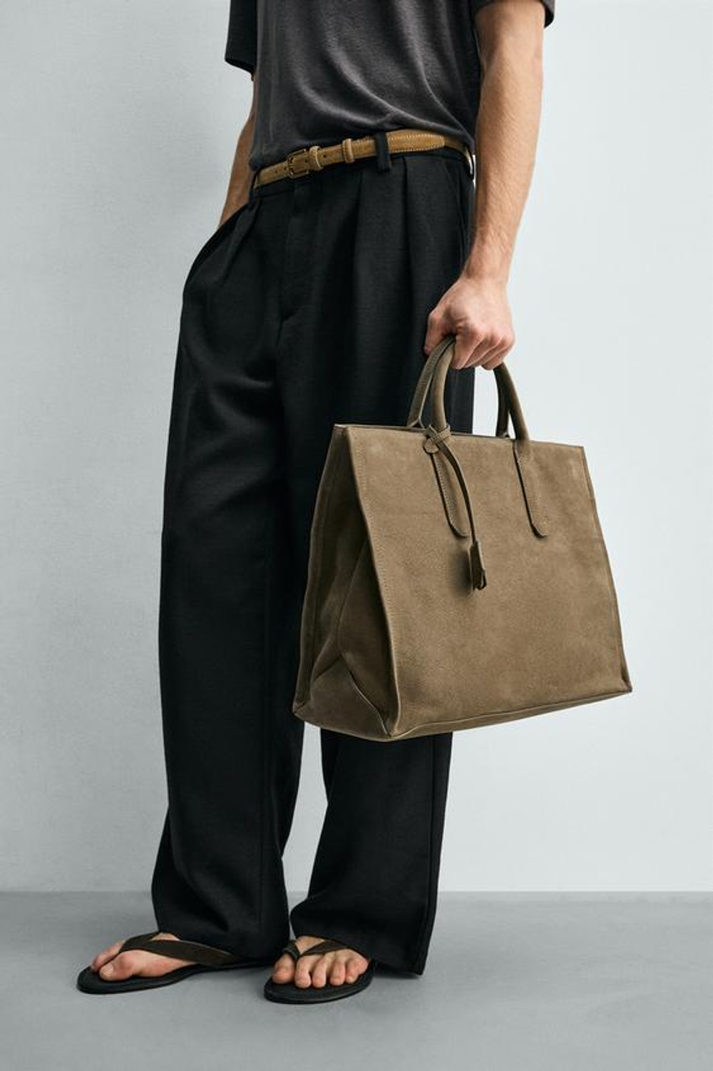 ZARA КОЖАНАЯ СУМКА, СЕРО-КОРИЧНЕВЫЙ
