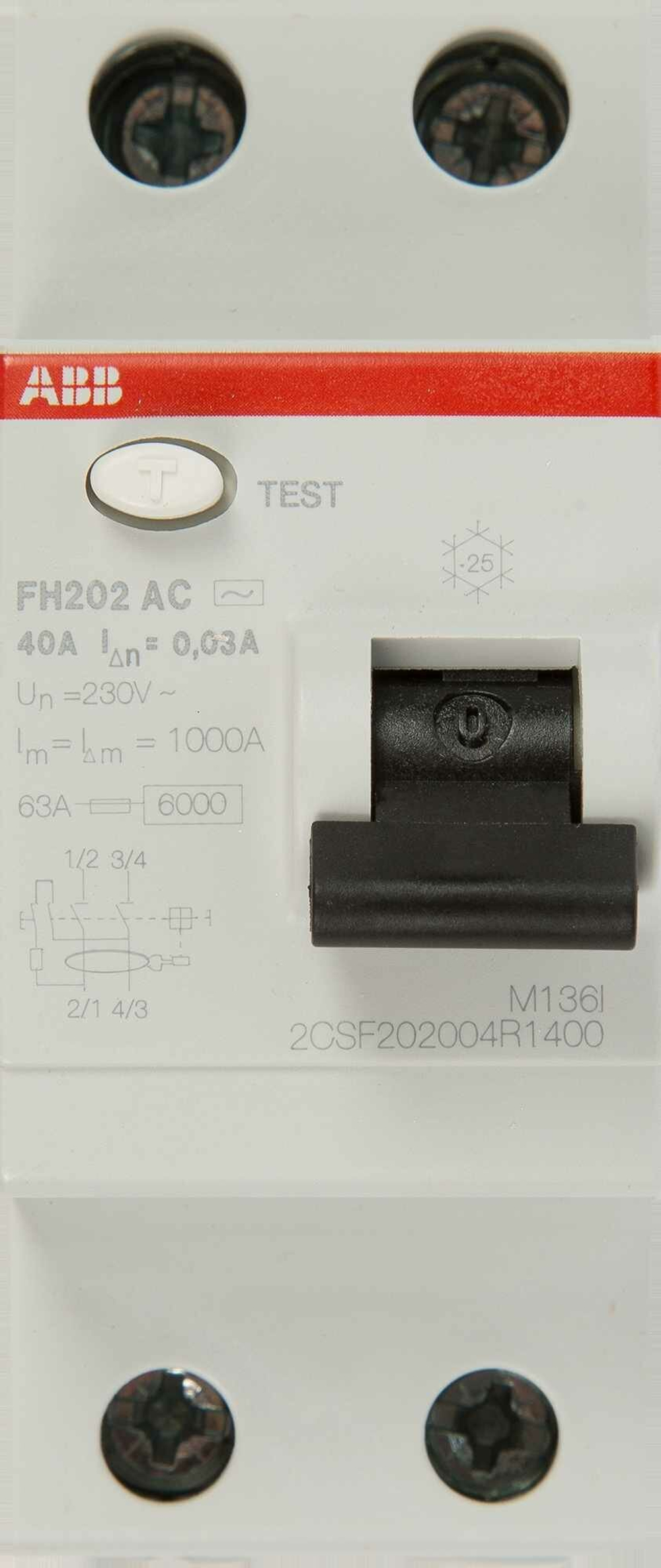 Выключатель дифференциальный УЗО ABB 2P FH202 AC-40/0,03A (1шт) (арт. 2CSF202004R1400)