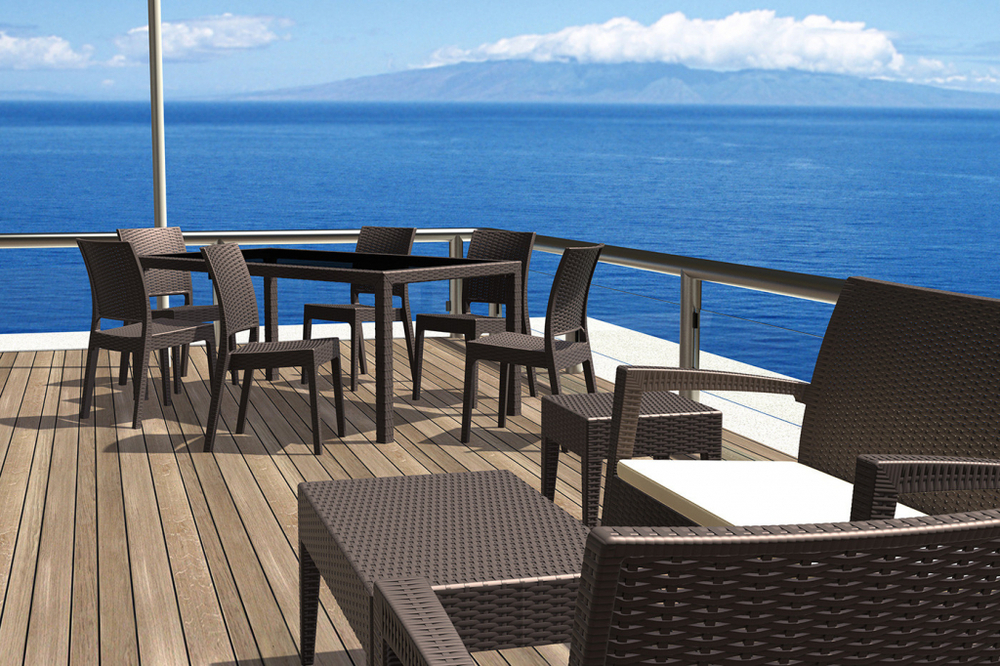 Кресло пластиковое плетеное с подушкой Siesta Contract Miami Lounge Armchair, коричневый