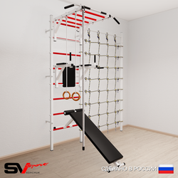 Шведская стенка Sv Sport усиленная 6540 (Турник рукоход/Брусья/Скамья/Канат/Кольца/Канатный лаз)