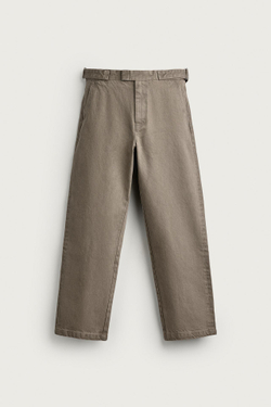 ZARA БРЮКИ ЧИНОС STRAIGHT FIT С ХЛЯСТИКАМИ, СВЕТЛЫЙ ХАКИ