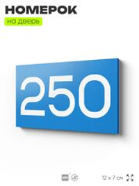 Номер на дверь 250, табличка на дверь для офиса, квартиры, кабинета, аудитории, склада, голубой 120х70 мм, Айдентика Технолоджи