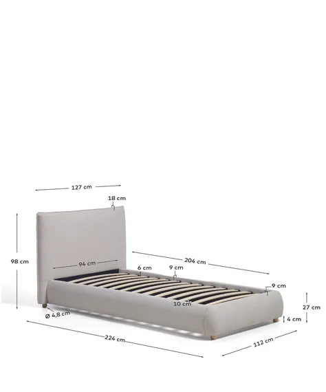 Кровать Elero из шенилла цвета экрю для матраса 90 x 200 см