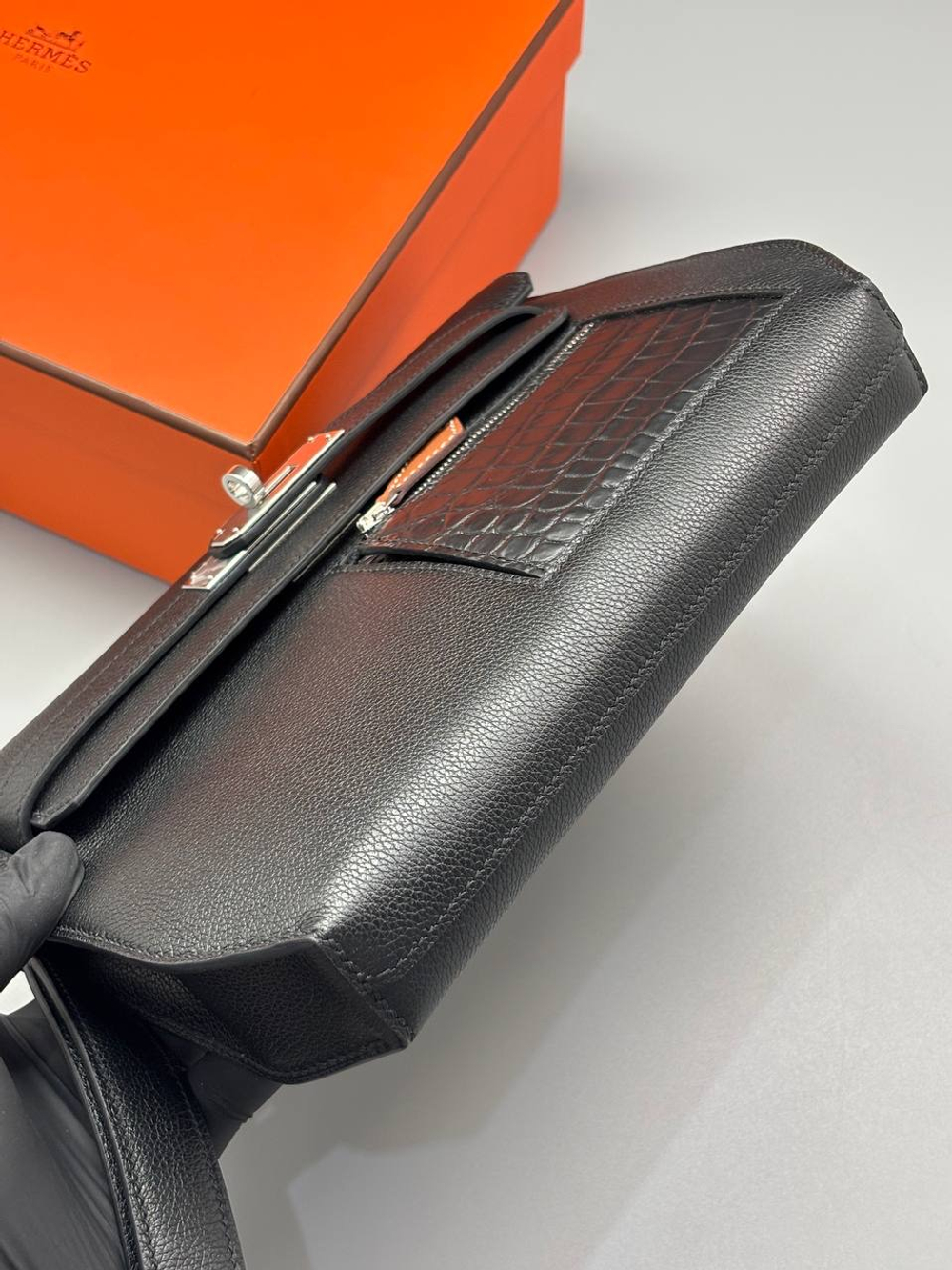 Клатч-Сумка через плечо Hermes Kelly Depeches 25 вставки из кожи крокодила