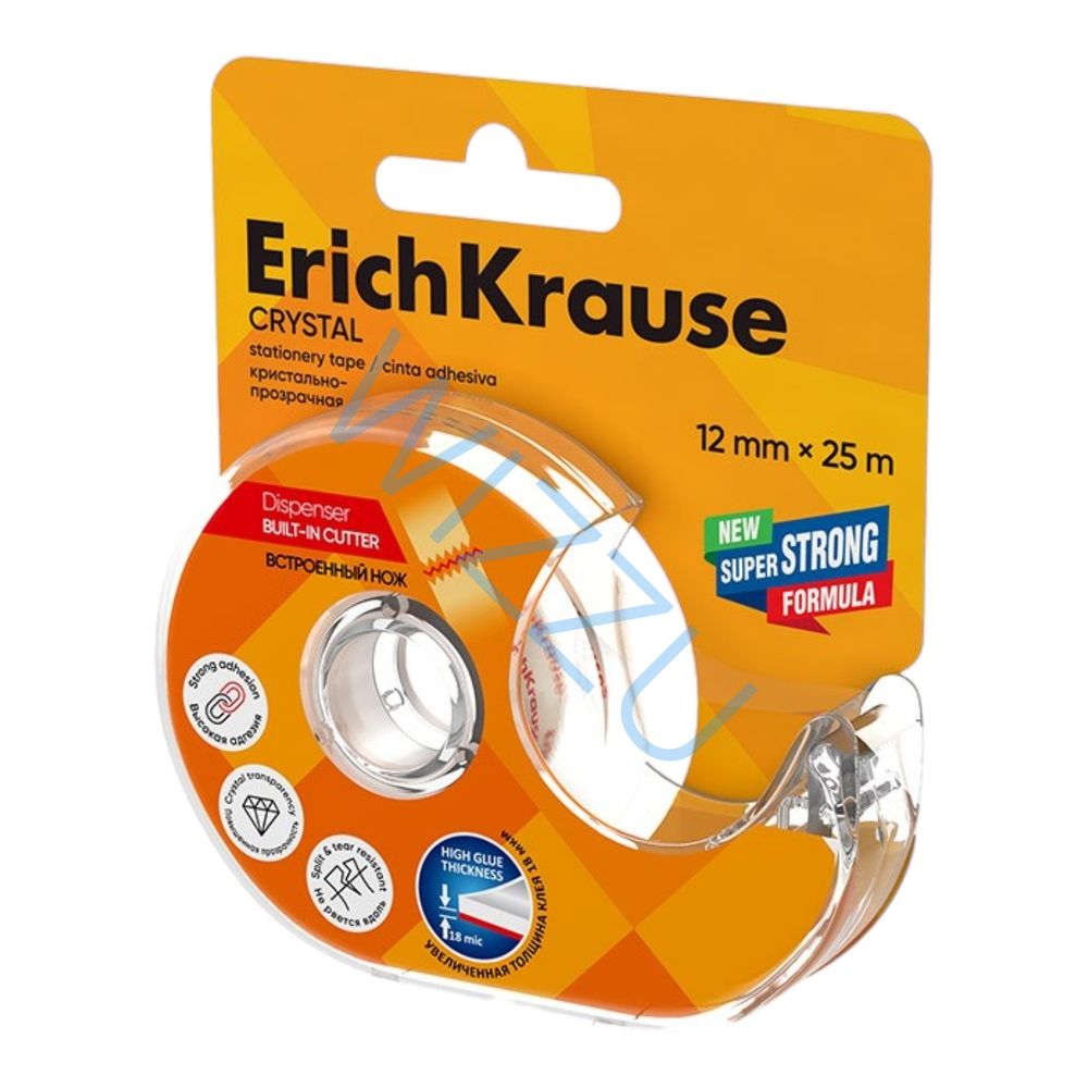 Клейкая лента ErichKrause Кристально прозрачная, 12ммх25м, повышенная прозрачность (в диспенсере по 1 шт.) Арт-19445