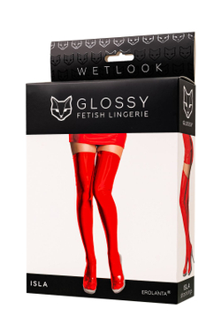 Glossy Isla - Чулки из материала Wetlook, красный, XL