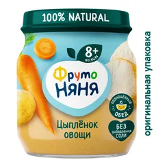 Пюре ФрутоНяня Цыпленок с рисом и овощами с 8 мес 100 г
