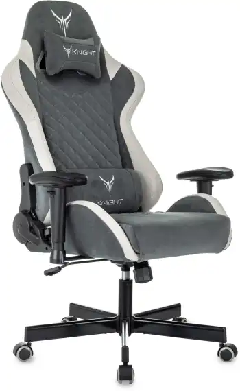Кресло игровое Knight Regal Fabric серый/светло-серый искусственная замша с подголов. крестов. металл