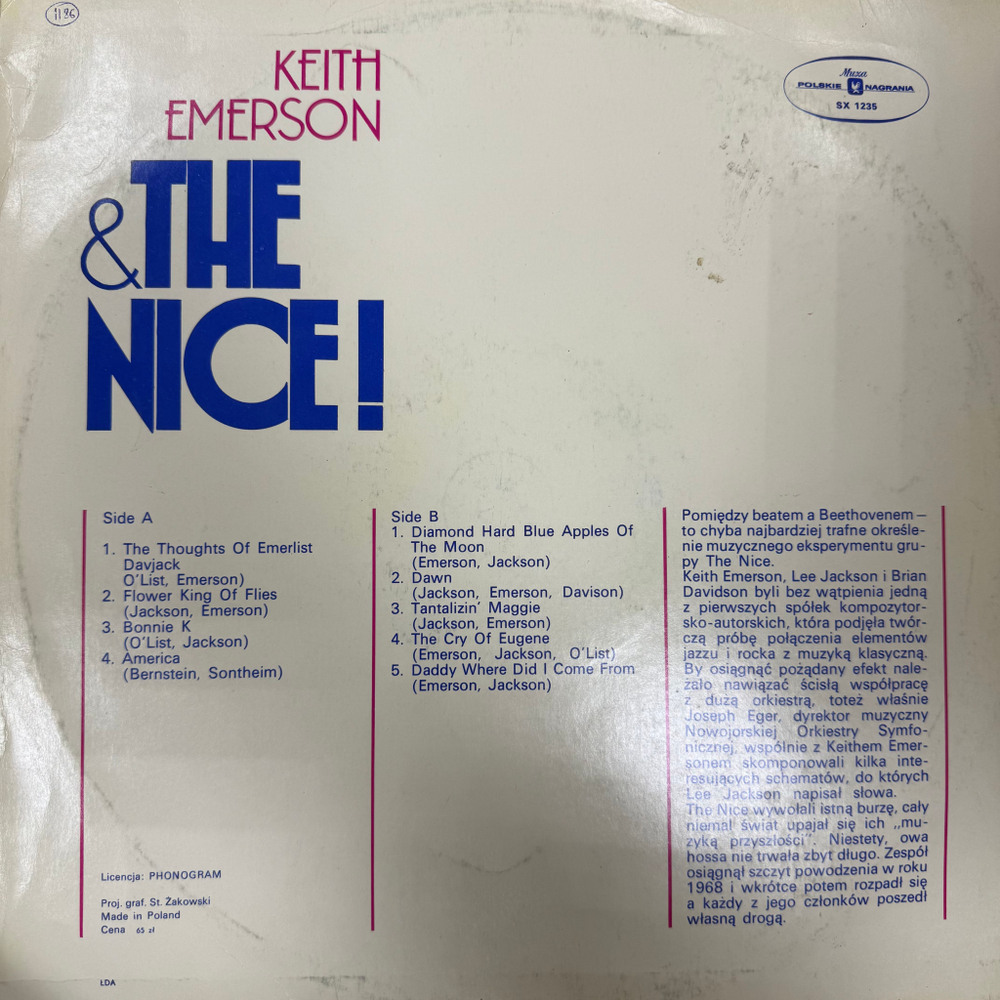 Виниловая пластинка Keith Emerson & The Nice – Keith Emerson & The Nice LP