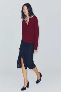 ZARA КОМБИНИРОВАННОЕ ТРИКОТАЖНОЕ ПОЛО, ГРАНАТОВЫЙ