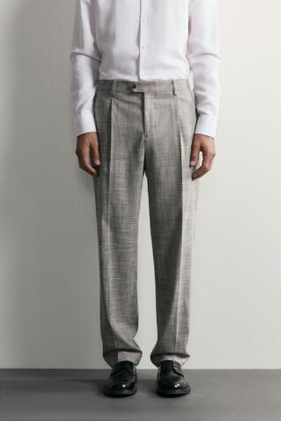 ШЕРСТЯНЫЕ БРЮКИ В КЛЕТКУ СО СКЛАДКАМИ — ZARA