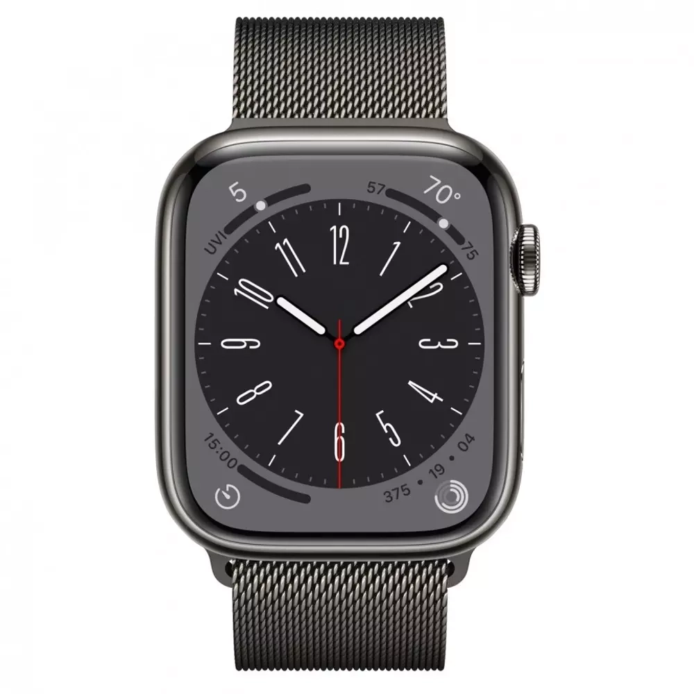 Apple Watch Series 8, 41мм, из стали цвета «графит», миланский сетчатый браслет