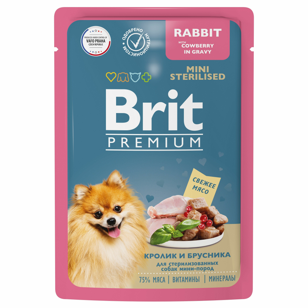 BRIT PREMIUM, Пауч для стерилизованных собак мини-пород, Кролик и Брусника в соусе, 85 гр.