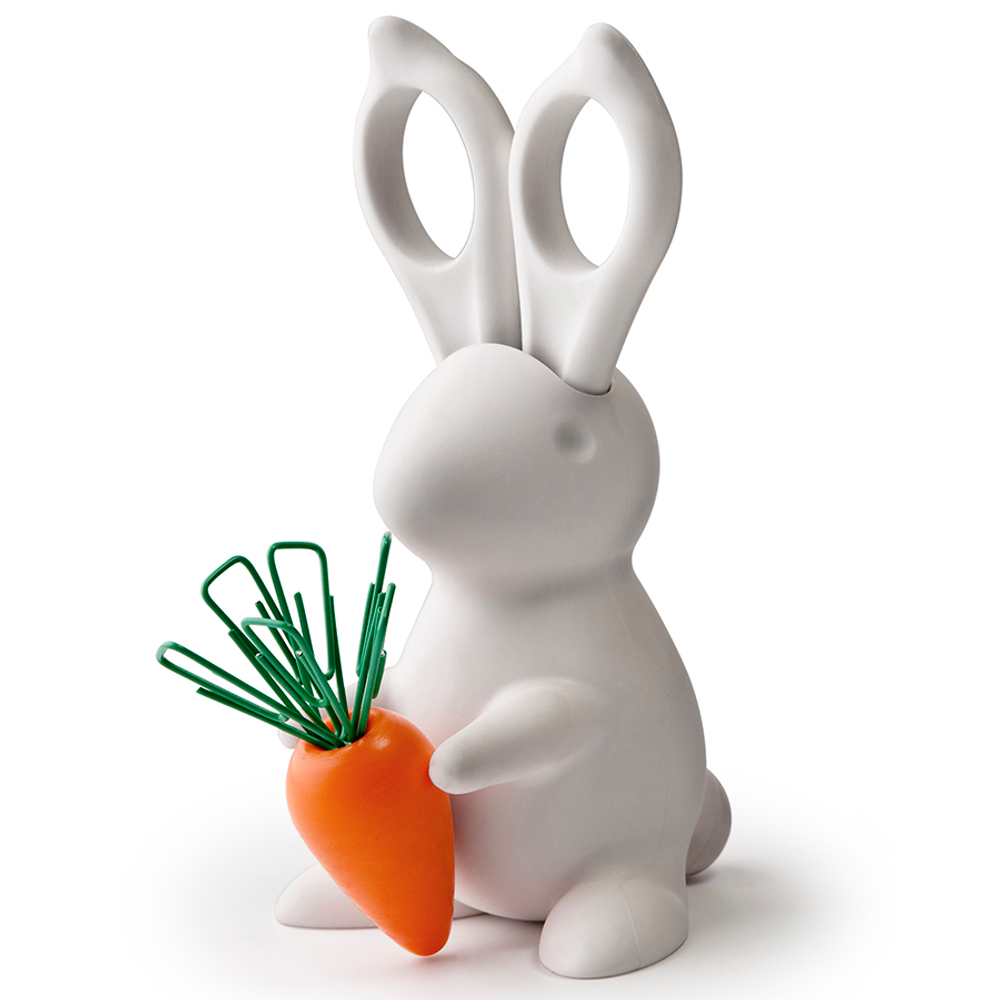Ножницы+магнит со скрепками Qualy Bunny белый
