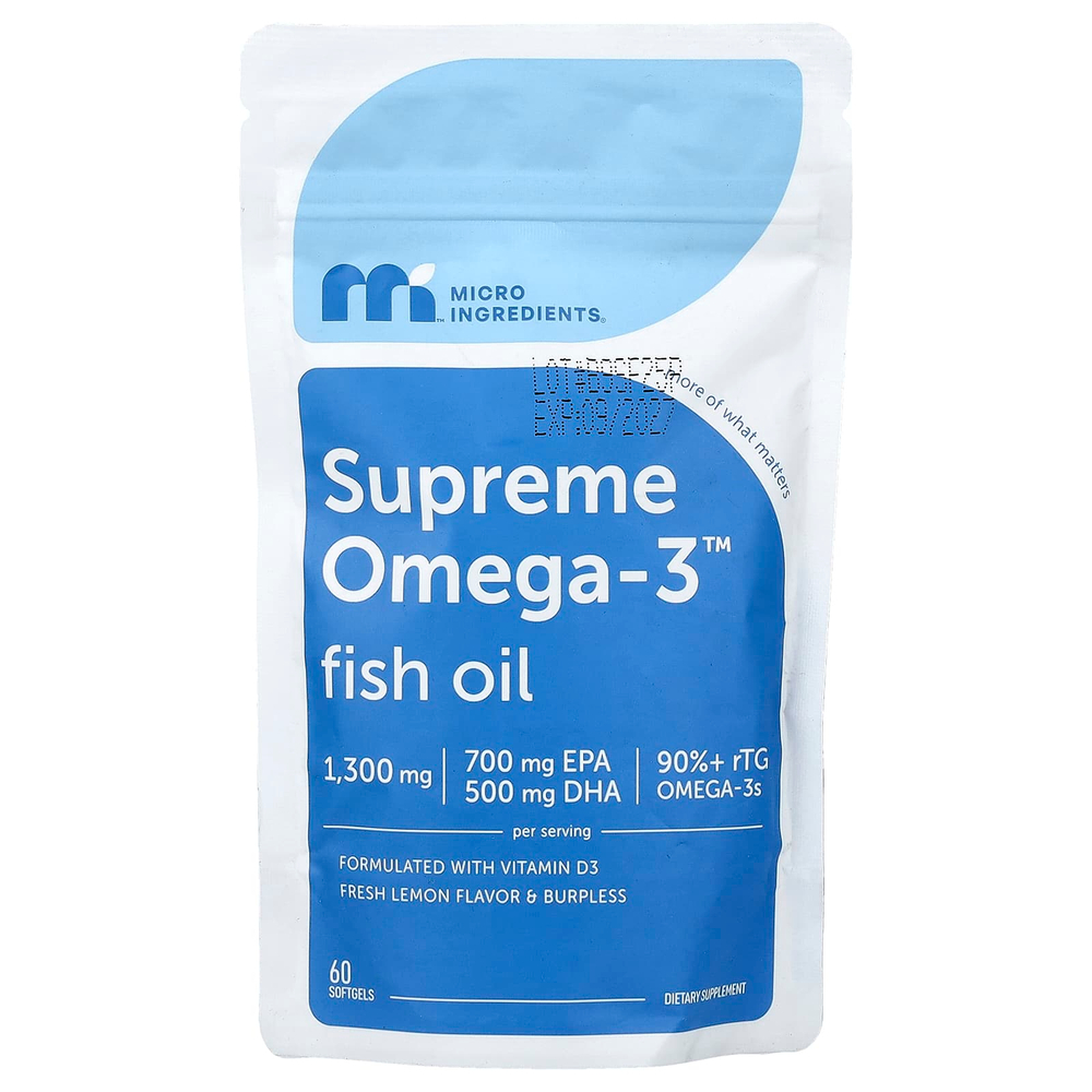 Micro Ingredients, Supreme Omega-3™, рыбий жир со вкусом свежего лимона, 60 капсул