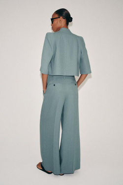 ZARA УКОРОЧЕННЫЙ ЛЬНЯНОЙ БЛЕЙЗЕР — ZW COLLECTION, СЕРО-СИНИЙ