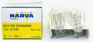 Автолампа  W 12-W21/5W (без цок) 2конт (W3x16d) NARVA (уп10шт) #17919