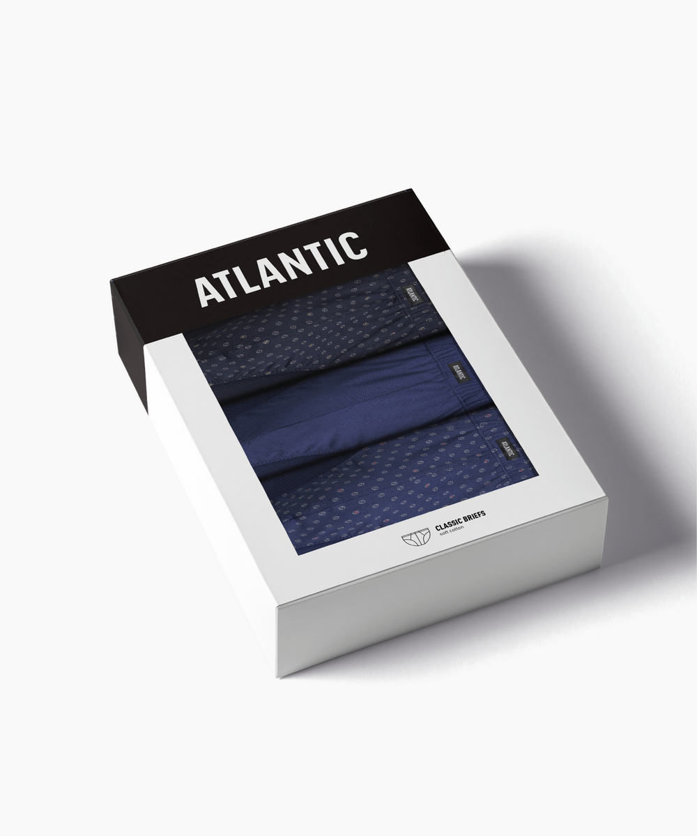 Мужские трусы слипы спорт Atlantic, набор 3 шт., хлопок, темно-синие + голубые + темно-голубые, 3MP-198