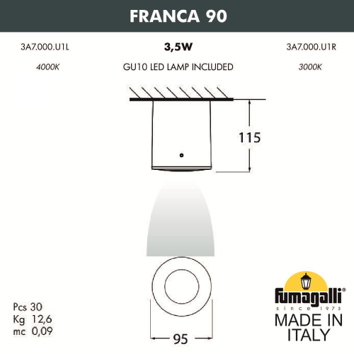 Накладной светильник Fumagalli FRANCA 90 3A7.000.000.WXU1L
