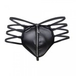 Кожаные мужские стринги Ohyeah Zipper Black, на молнии со стрепами, S