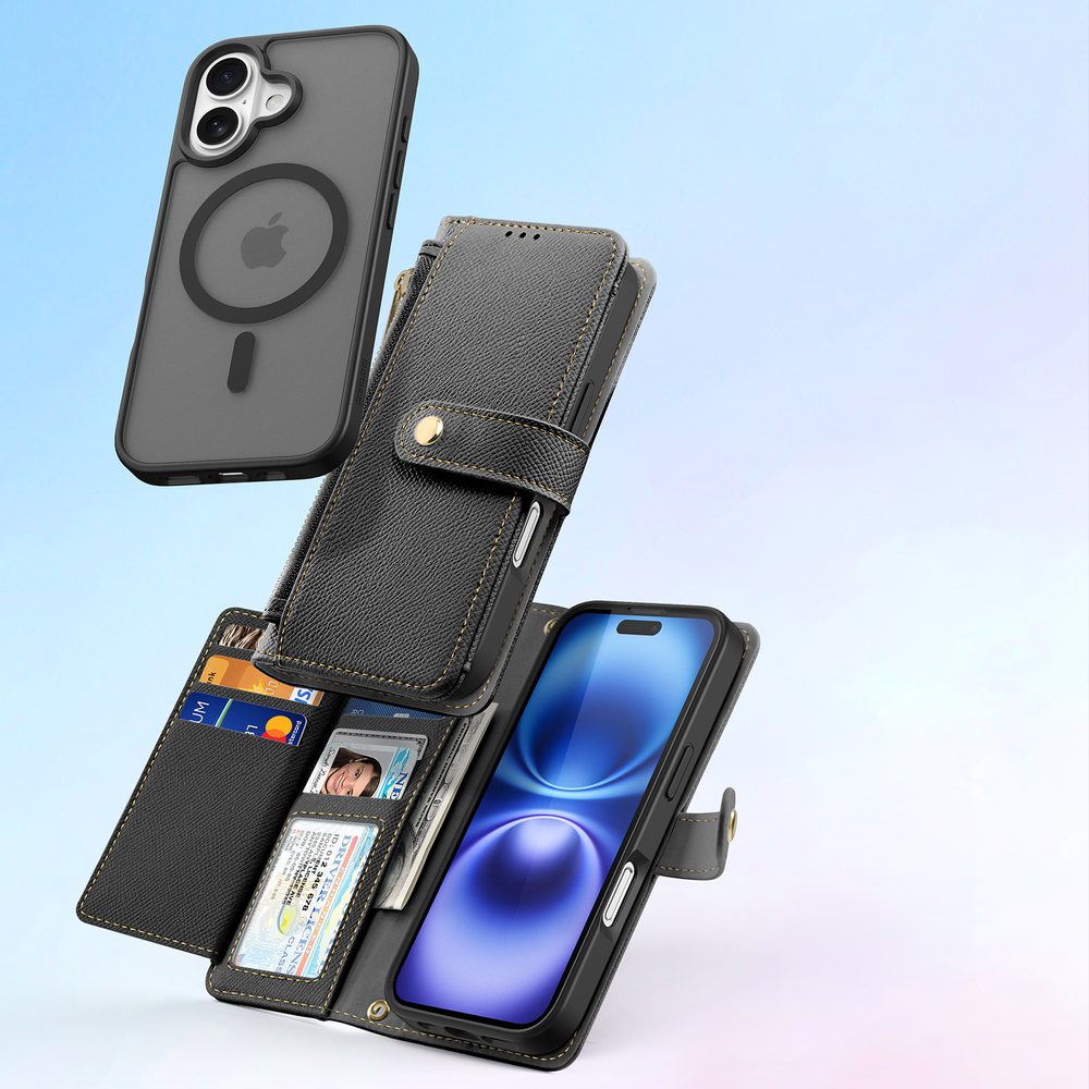 Чехол кошелек с MagSafe из TPU кожи от Dux Ducis для смартфона iPhone 16 Plus, серия Lawa Series Case