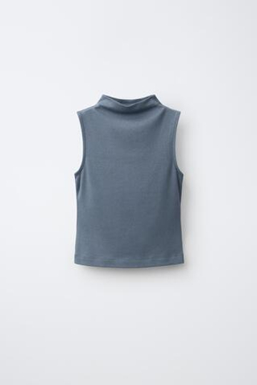 ZARA ТОП БЕЗ РУКАВОВ ИЗ ХЛОПКА И МОДАЛА, СИНИЙ